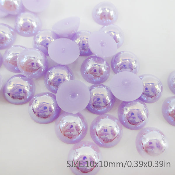 10mm 100pcs Half Round Pearls Magic Color Iridescent Rainbow Colorful Beads, ABS Imitation Flatback Pearl Beads Luster Loose Cabochon Pearls For Crafts Necklaces Bracelets Jewelry Decorations Wedding Dress Nail Art