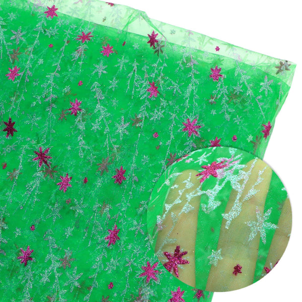 1pc 57x19.68inch (145x50cm), Glitter Green Flower Pattern, Pre-cut Mesh Gauze for Handmade DIY Crafts, Art, Sewing, Stage Performance, Dance Decor