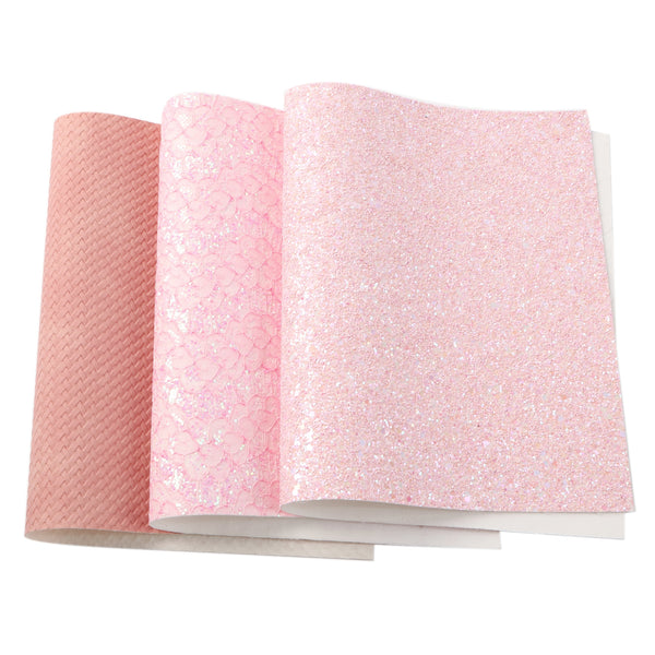 Valentine's Day chunky glitter heart love lace Faux Synthetic Leather Set 3piece/set 7.7*12.9inch Fabric Sheets For DIY Bows Leather Crafts Handmade Material