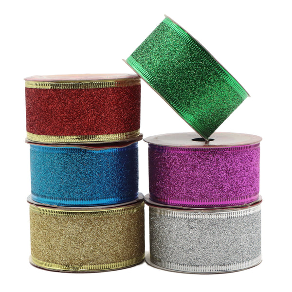 3Yards 1Roll Christmas Wired Edge Ribbon 1.5inch 38mm Glitter Wrapping Ribbons Craft Decorative Ribbons for Christmas Tree Decor