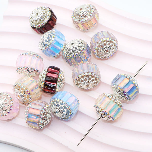 1Pc Rhinestone Faux Crystal Beads Loose Spacer Beads with Hole for Jewelry Making DIY Bracelet Necklace Chain Earrings Charm Bangle Decors Craft Supplies