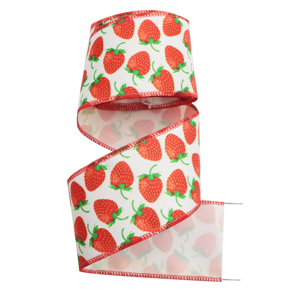 1 Roll, 38mm Fruit Wired Grosgrain Ribbon (2yards/roll), Polyester Grosgrain Fabric Strawberry Wired Edge Ribbons, Decorative Wrapping Ribbons For Wreaths Gift DIY Hairbows Craft Ribbons, Home Room Decor, Holiday Accessory Party Supplies