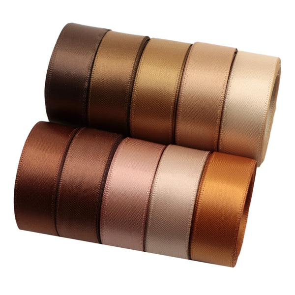 20yards/set 22mm Brown Series Polyester Satin Ribbon Fabric Ribbon Silk Embellish Ribbon Rolls For Crafting HairBows Sewing Parties Weddings Decor Gift Wrapping(10roll/set,2yard/roll)