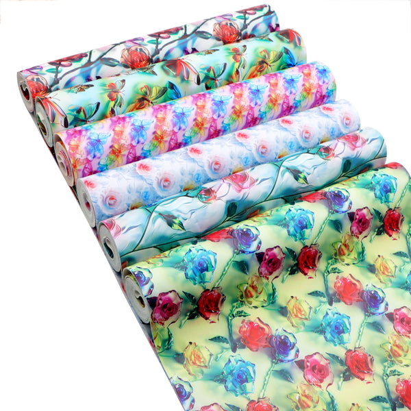 1Roll 11.8x55.1in Smooth Textured Faux Leather Sheet 3d Scene Blossom Crystal Flowers Floral Printed Synthetic Leather Fabric Roll For DIY Earrings Hair Bows Crafts Bag Projects Supply