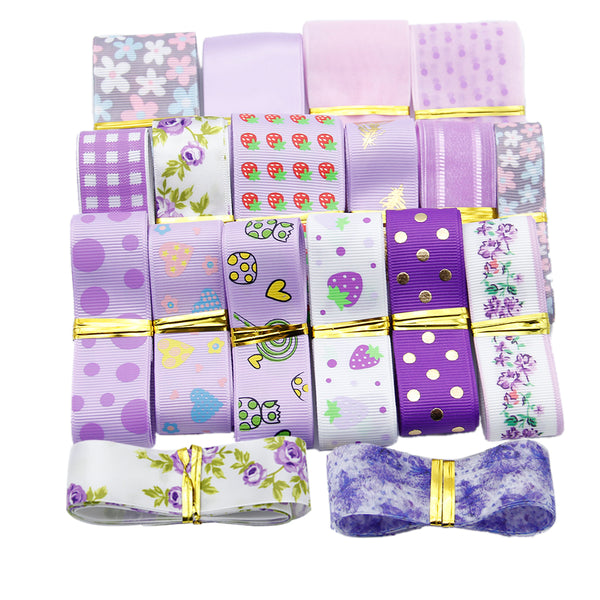 Purple Series Polyester Ribbon Set - 17 Yards Total, Universal Spring/Summer Decor, Grosgrain Mixed Design Patterns, Ideal for Gift Wrapping, Hair Bows, Crafting and Wreath Decorations (1 Yard Each, 17 Unique Designs)