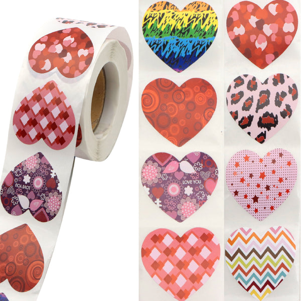 500PCS/roll Valentine's Day heart color Print Sticker Roll, heart Print Stickers For Water Bottle, Gift wrapping ,Paw Print Decals For Laptop Luggage, Skateboard, Scrapbooking Gift wrapping stickers