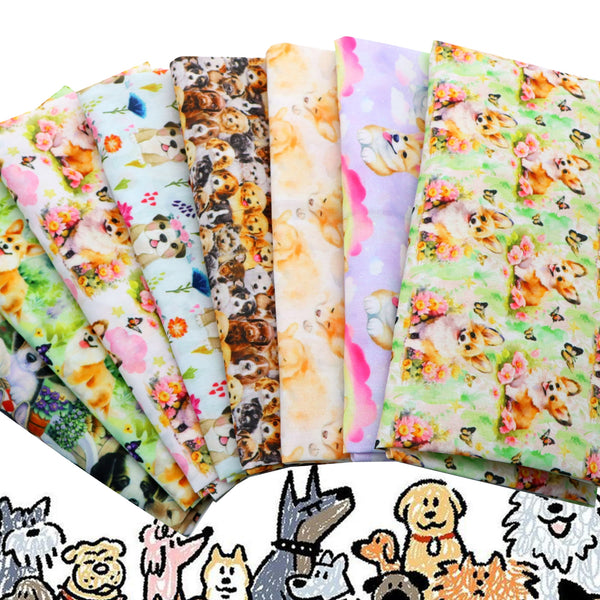 1pc 19.68x17.7inch Cute FLowers Dog Animals Pattern Quilting Fabric Cotton Craft DIY Handmade Doll Clothes Fabric Precut For Patchwork DIY Handmade Craft Sewing Supplies