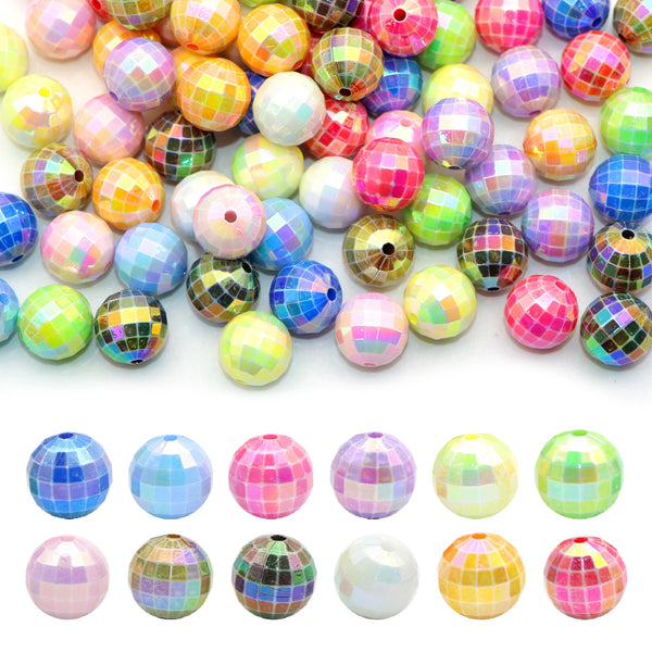 10Pcs Iridescent Bounce Ball Acrylic Beads 16mm Mixed Colors Geometry Acrylic Spacer Beads Charms with Hole Ideal for DIY Jewelry Making DIY Bracelet Necklace Chain Earrings Charm Pen Bangle Decors Festive Craft Supplies