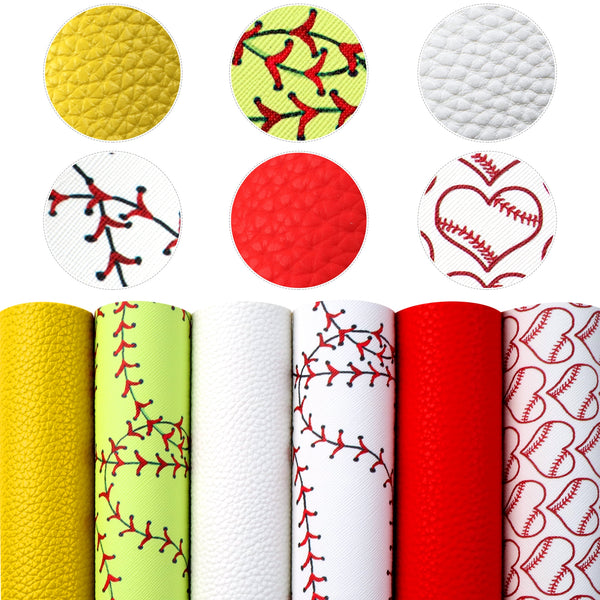 6pcs/Set 7.87x12.99inch Sports Theme Faux Leather Set Basketball Rugby Printed Synthetic Leather Fabric 20x33cm for DIY Earrings Hair Bows