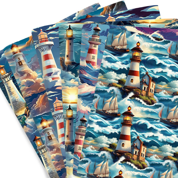 1pc Lighthouse Sailboat Series Pattern Quilting Fabric-57x19.68inch(145x50cm) Polyester Cotton Craft Fabrics DIY Handmade Projects Doll Clothes Fabric Precut For Patchwork Craft(108gsm)