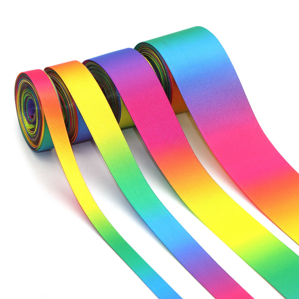 4 Rolls, 5 Yards/roll Multisize Rainbow Color Double Side Satin Ribbon Set For Gift Wrapping Ribbon Holiday DIY Craft Ribbons For Home Party Decor