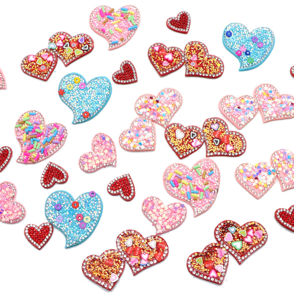 2Pcs Sparkling Fairy Rhinestone Heart Patches - Glittering Inlaid Polymer Clay Sequins for DIY Decoration, Clothing,Bag, Hat, Hair Clip Accessories - Perfect for All-Season Fashion, Cute and Sweet Designs