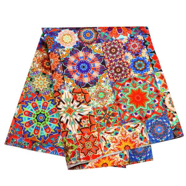 1pc 57x19.68inch(145x50cm) Sewing golden Satin Fabric Bohemian Style Mandala Printed Boho Clothes DIY Doll Dresses Handmade Patchwork Per Half Meter