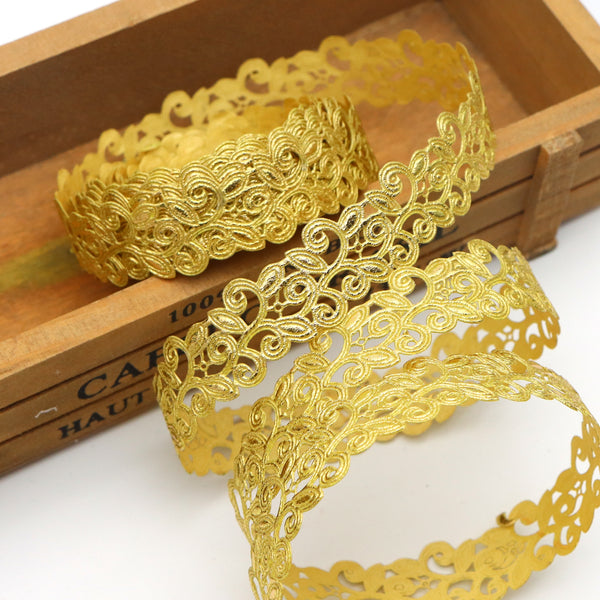 1 Roll 5 Yards 0.87inch/22mm Gold Hollow Cut Out Flower Ribbon For Clothing Trim Accessories DIY Scrapbooking Gift Wrapping Sewing Birthday Party Home Decor