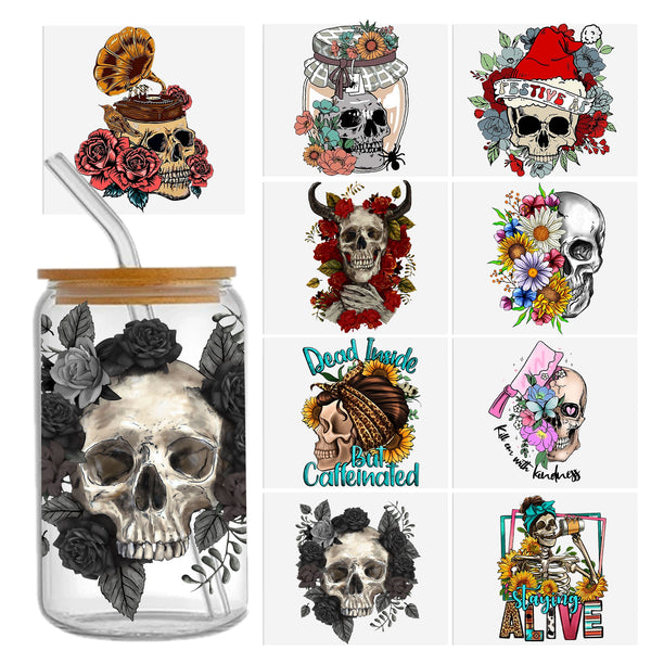 1pc UV DTF Cup Wrap Decals Halloween Skull Ghost Horror Series , UV DTF Transfer Sticker Waterproof Sticker For Decorating Mugs, 16OZ ，Cups, Bottles, School Supplies, Etc, Arts Crafts, DIY Art Supplies