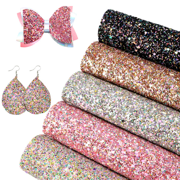 1pcs Sequins chunky glitter Faux Synthetic Leather  7.7*12.9inch Fabric Sheets For DIY Bows, Waist Belt, Earrings, Handbag, Phone Case, Pencil Case ,Shoes Bags Artificial Leather Crafts Handmade Material