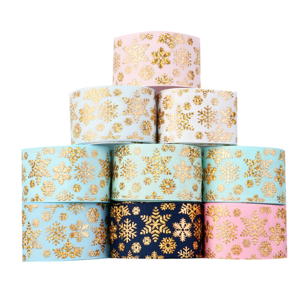 1 Roll, 1.5Inch/38mm X 5 Yards/roll Laser Golden Foil Snow Printed Grosgrain Ribbon For Gift Wrapping Ribbon Holiday DIY Craft Ribbons For Home Party Christmas Wedding Decor