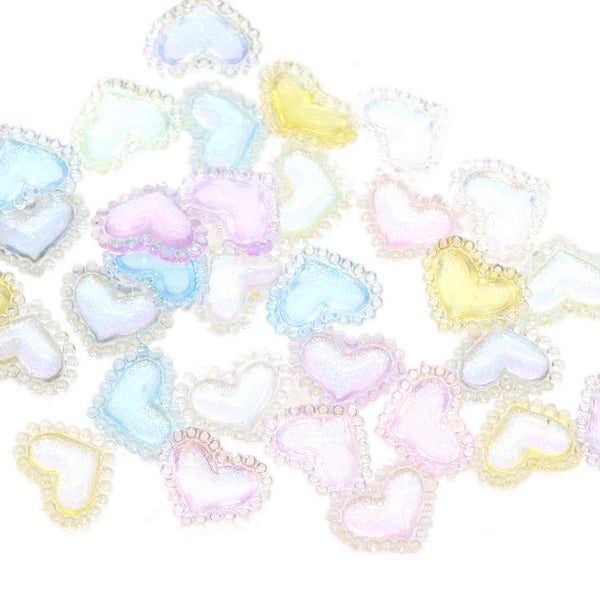 10Pcs Pearlescent Glitter Transparent Nail Heart Love Shape Charms Acrylic Beads Cabochon For Crafts Flatback for DIY Nail Decoration Colors and Designs