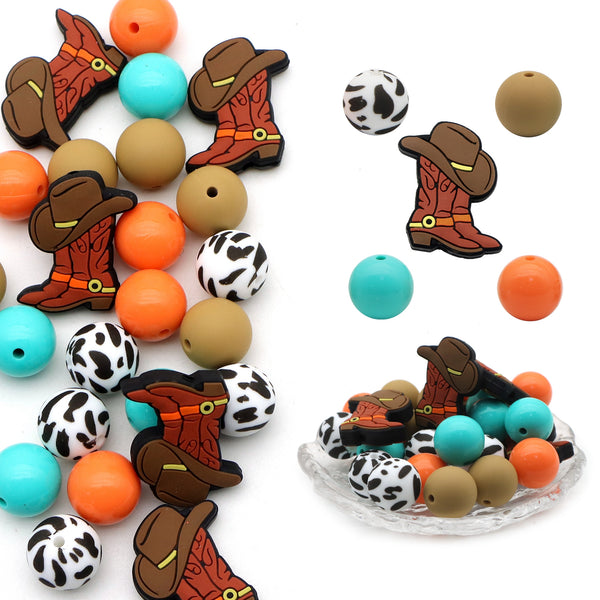 25Pcs 15mm Cowboy Boot Series Silicone Beads Colorful Solid Color Round Silicone Loose Spacer Beads For Jewelry Making DIY Bracelet Pendent Necklace Pen Chain Earrings Charm Bangle Decors Craft Supplies