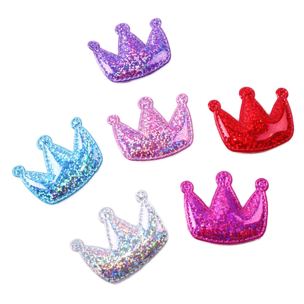 5pcs Crown Shaped Sponge Petal Holographic Laser Glossy Leather Patch For Wedding Decorative Handmade DIY Petals Birthday Table Wedding Party Supplies Decor Valentine's Day Ultrasonic Embossed Accessories