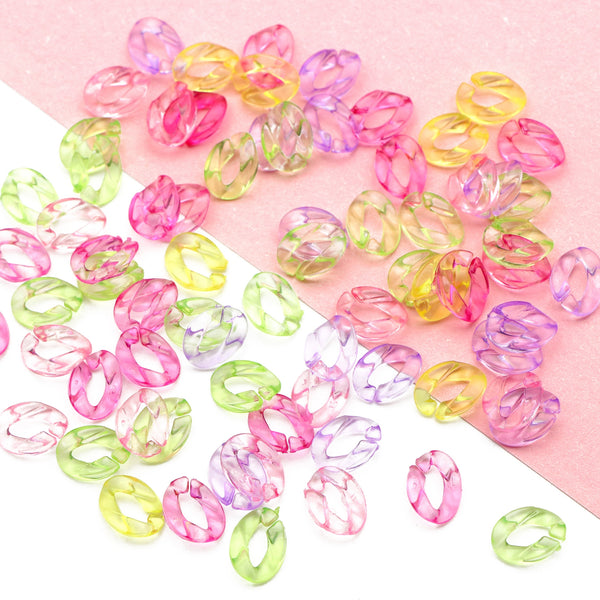 100PCS Candy Color Vibrant Transparent Acrylic Opening Transparent Resin Chain Link Connectors for DIY Jewelry Earrings and Bracelet Making