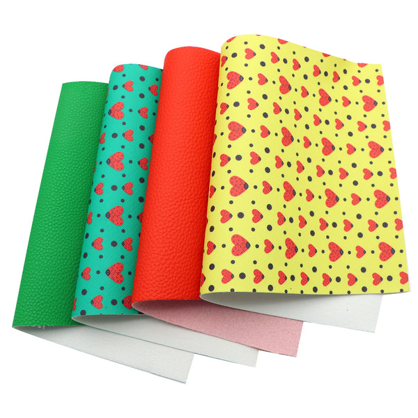 4pcs/set ladybug dot Synthetic Leather Set 7.7*12.9inch Fabric Sheets For DIY Wallet Coin Purse Credit Card Holder Bows Leather Crafts Handmade Material