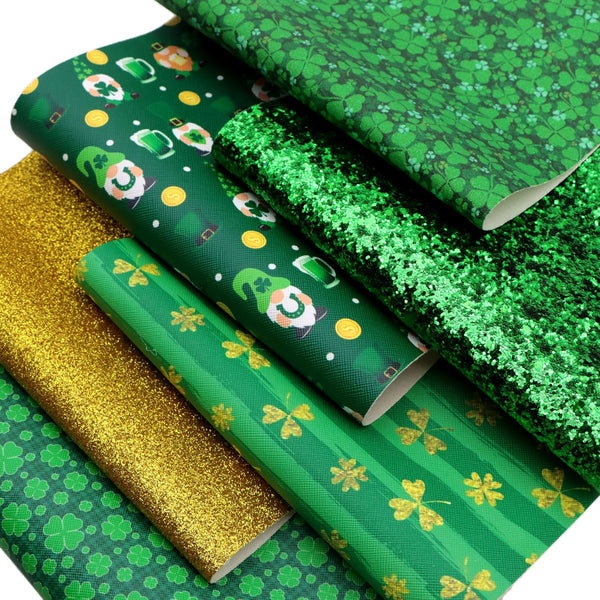 St. Patrick's Day Faux Synthetic Leather Set 6piece/set 7.7*12.9inch Fabric Sheets For DIY Bows Leather Crafts Handmade Material