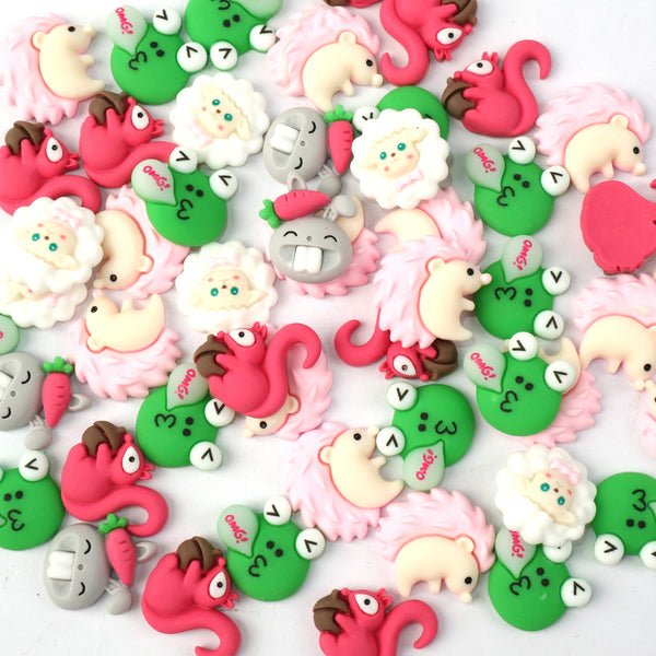 10Piece Animals Hedgehog Frog Rabbit Squirrel Random Resin Charms Set - Flat Back Cabochons For Diy Crafts, Scrapbooking & Jewelry Making