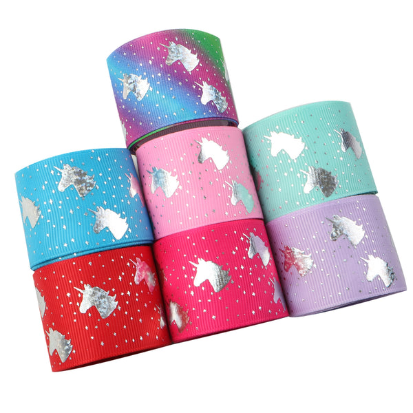 5 Yards Unicorn Silver Foil Grosgrain Ribbon Roll - 1.5inch/38mm Width for DIY Crafts, Clothing, Gift Wrapping, Hair Bows, and Party Decorations