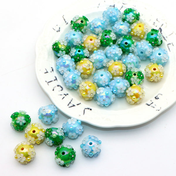 1Pc Rhinestone Pearl Flower Plastic Acrylic Beads, Solid Color Loose Spacer Beads with Hole for Jewelry Making, DIY Bracelet Necklace Earrings Charms, Craft Supplies Accessory