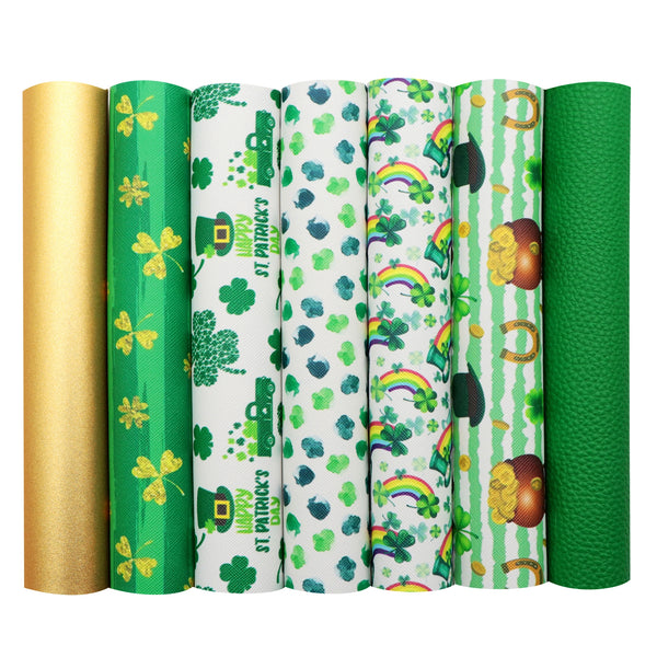 St. Patrick's Day Faux Synthetic Leather Set 7piece/set 7.7*12.9inch Fabric Sheets For DIY Bows Leather Crafts Handmade Material