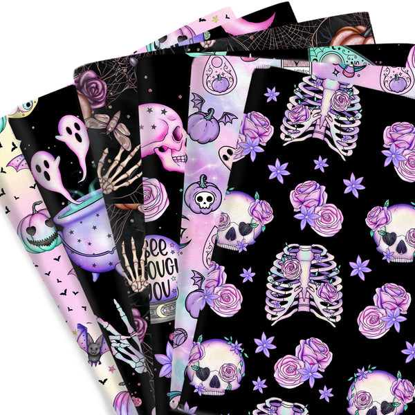 1pc Halloween Skeleton Skull Series Pattern Quilting Fabric-39x19.68inch(100x145cm) Polyester Cotton By The Meter Craft Fabrics for DIY Crafts, Patchwork, Doll Clothes, Tablecloths, Aprons, Bags, Pillows (108gsm)