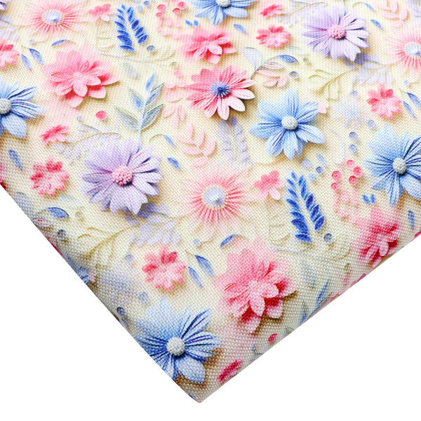 1pc 50cm (19.68inch)x145cm(57inch) Like 3D Floral Flower Printed Linen Fabric For Sewing Handmade Hometextile Patchwork Tablecloth Bog Pillows Gifts, 290gsm