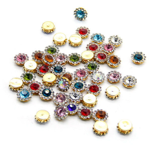 50pcs Boho-Style Alloy & Rhinestone Bezel Flatback Sew On Beads for DIY Jewelry Making and Handmade Accessories