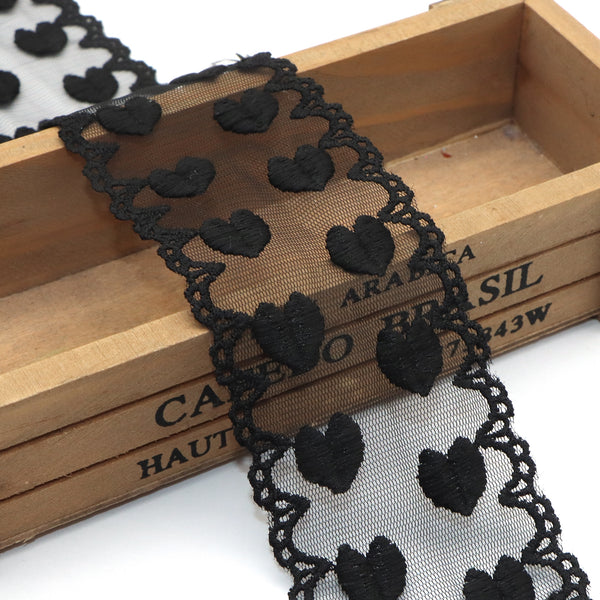 1 Yard 60mm/2.36inch Black White Lace Ribbon Trims Delicate Lace Trim Heart Ribbon For Sewing Needlework Craft Home Decoration