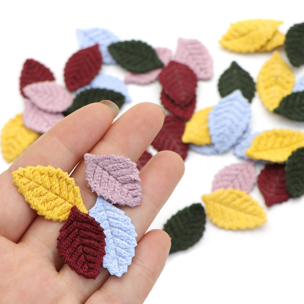 20pcs Double-sided Embroidered Leaf Shape Patches For DIY Hairpin And Clothing, Hat Decoration Accessories