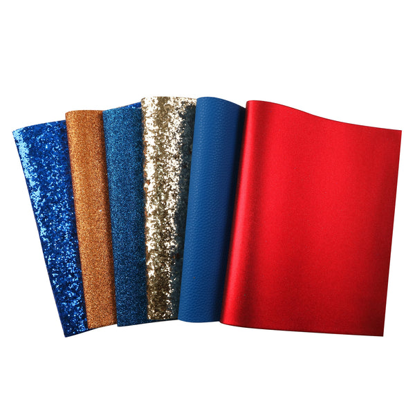 6pcs/set chunky glitter lychee solid Faux Synthetic Leather Set 7.7*12.9inch Fabric Sheets For DIY Bows Artificial Leather Crafts Handmade Material