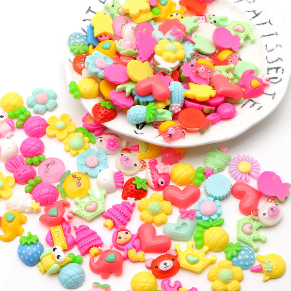 50-Piece Cute Fruit & Flower,Floral Animals Resin Charms Set - Flat Back Cabochons For Diy Crafts, Scrapbooking & Jewelry Making