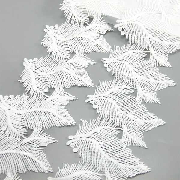 1 Yard Embroidered Feather Shape Lace Trim Ribbon, 13cm Wide - Ideal for DIY Sewing, Crafts & Apparel Decoration