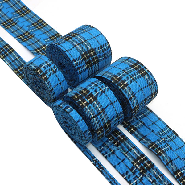 5 Yrads Scottish Plaid Fabric Ribbon Roll - 1cm/3cm/5cm/6cm/7.5cm Wide Assorted, Blue Plaid, Perfect for DIY Bows and Garland Decorations