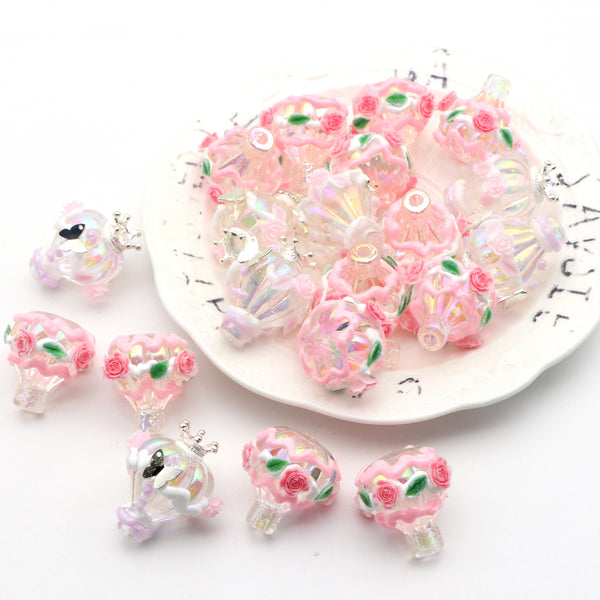 1Pc Fire Balloon Shaped Acrylic Beads Crown Butterfly Rose Flower Loose Spacer Beads with Hole for Jewelry Making DIY Bracelet Necklace Chain Earrings Charm Bangle Decors Craft Supplies