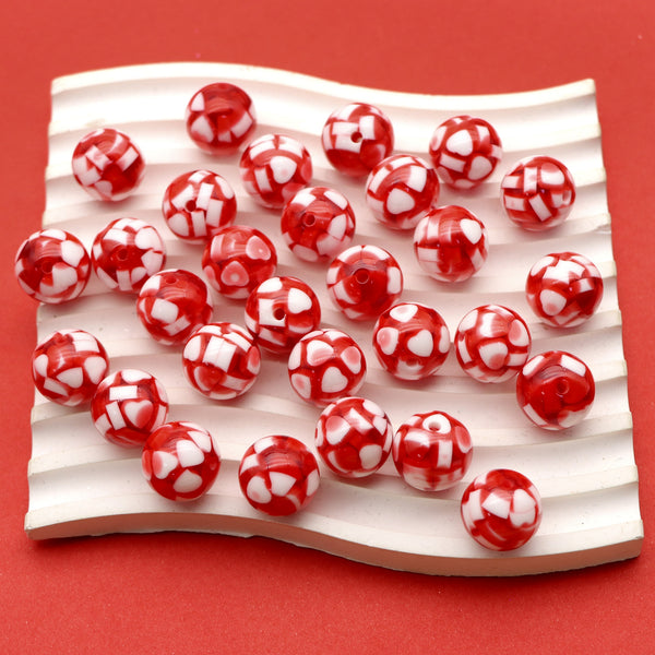 5Pc Acrylic Beads Heart Printed Round Shaped Loose Spacer Beads with Hole for Jewelry Making DIY Bracelet Necklace Chain Earrings Charm Bangle Decors Craft Supplies