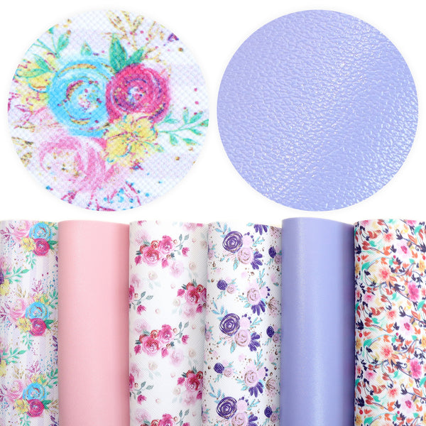 Flower Faux Synthetic Leather Set 6piece/set 7.7*12.9inch Fabric Sheets For DIY Bows Leather Crafts Handmade Material