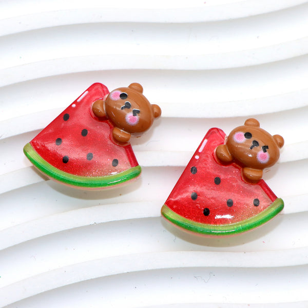 5pcs Acrylic Resin Watermelon Bear Charms-3D Cabochons for DIY Phone Cases, Keychains, Fridge Decor & Accessories