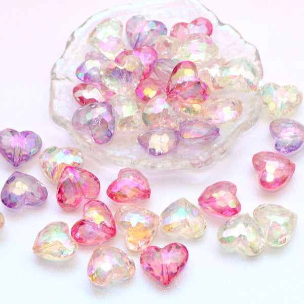 20Pcs Transparent Love Heart Acrylic Beads Iridescent Solid Color Loose Spacer Beads for DIY Jewelry Making Accessories DIY Bracelet Necklace Chain Earrings Charm Bangle Decors Craft Pen Supplies Festive Decorations