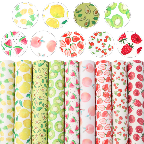 9pcs/set 7.87x12.99inch Fruit Print Smooth Textured Faux Synthetic Leather Sheet Leatherette Vinyl Sheets Fabric Set DIY Earrings Bows Projects