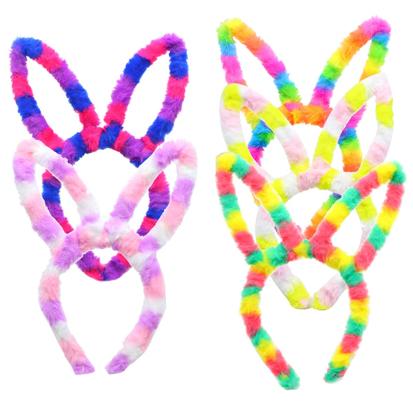 1Pc Cute Fluffy Rabbit Ears Hairbands Rainbow Color for Women Headdress Headband Hair Hoop Anime Cosplay Costume Props Hair Band Hair Accessories Party Gifts