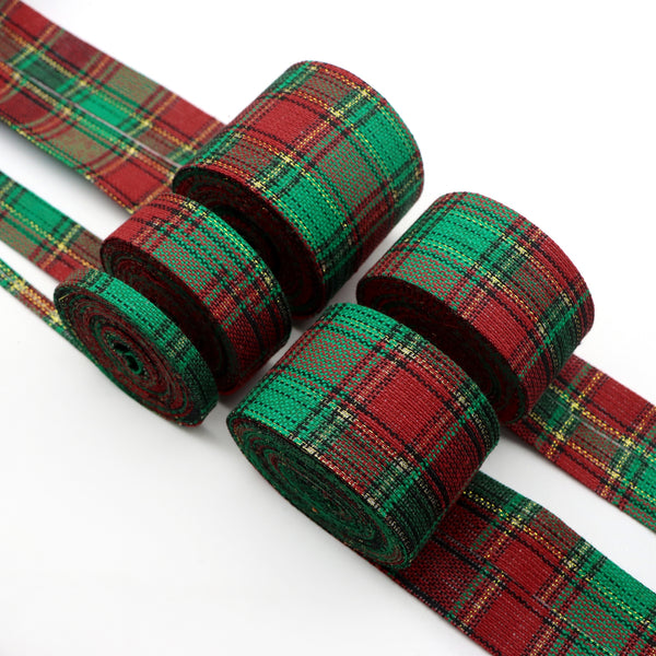 Vintage Christmas Plaid Fabric Ribbon, 4.57 meter - Perfect for Gift Wrapping, Hairbows Making, DIY Crafts & Holiday Decorations, 1cm, 3cm, 5cm, 6cm, 7.5cm Width