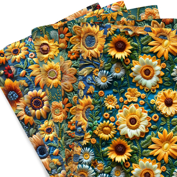 1pc 19.68x17.7inch Sunflower Imitation Embroidery Lace FLowers Pattern-like 3D Printed Pattern Quilting Fabric Cotton Craft DIY Handmade Doll Clothes Fabric Precut For Patchwork DIY Handmade Craft Sewing Supplies