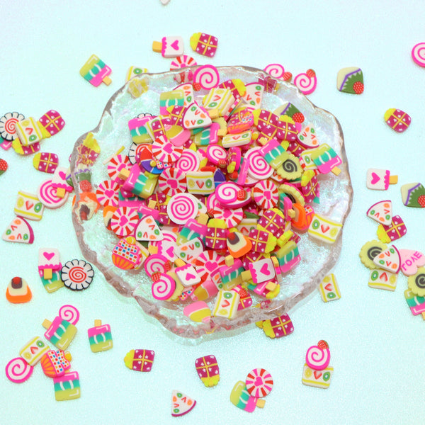 50g/pack Festive Love Heart Candy Lollipop Shaped Nail Art Polymer Clay Slices-Unscented, Vibrant Heart Slime Charms for Lip Gloss Making, Resin, and Nail Art Decorations - Perfect for DIY Crafts and Creative Valentine Projects